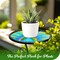 G128 12 in Round Glass Outdoor Side Table Peacock Pattern | Decorative Plant Stand, Small End Table for Garden Patio Porch Living Room